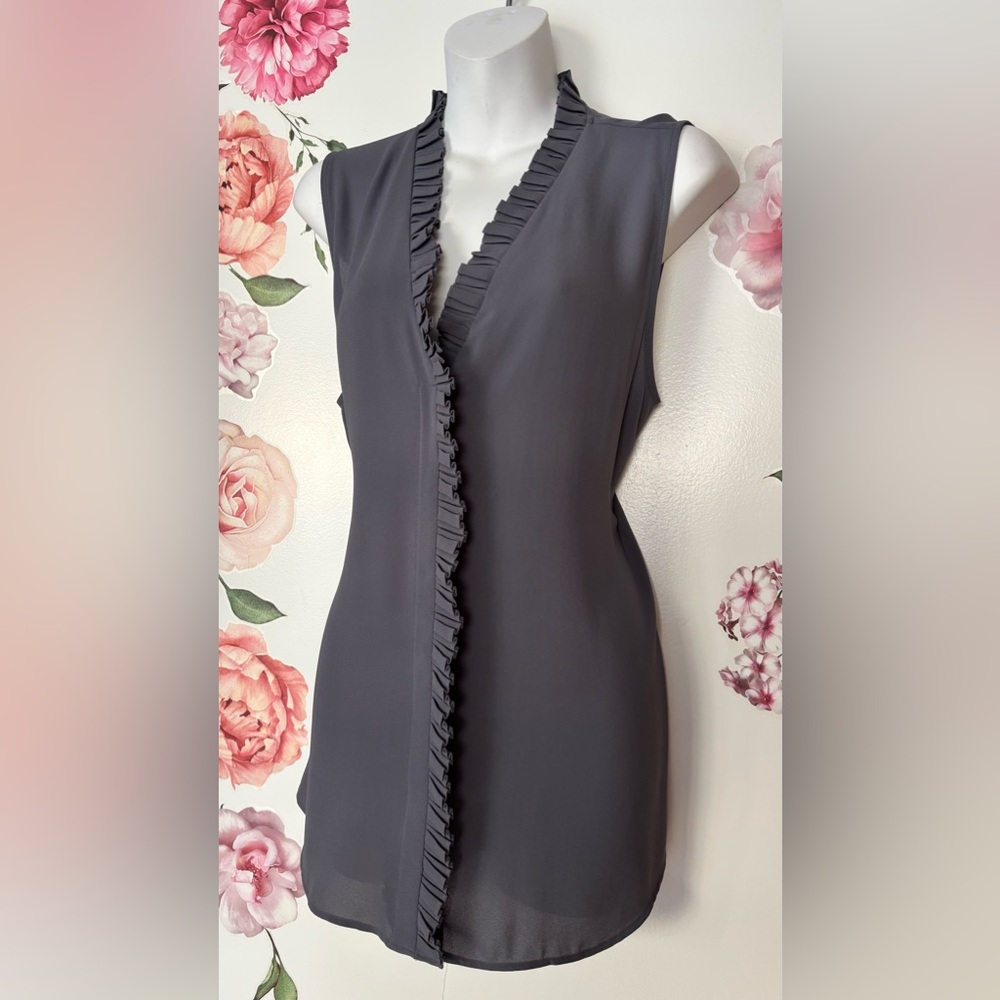 Ann Taylor Elegant Ruffled Gray Women Blouse